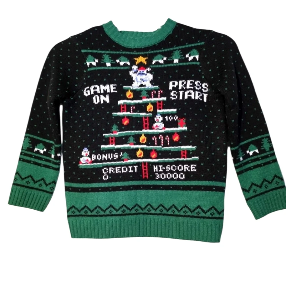 Holiday Time Gaming Themed Christmas Sweater Size XS 4-5 EUC Ugly Sweater